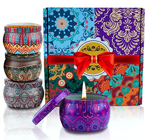GVTECH Lot de 4 grandes bougies parfumées en cire de soja véritable portable pour femme, cadeau d'anniversaire pour elle, fête des mères 125 g Cover
