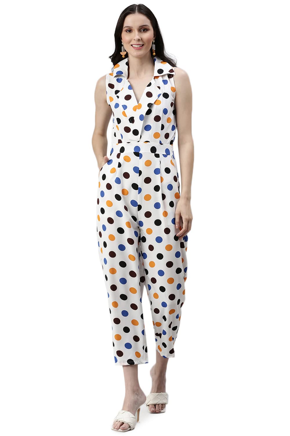 Women Printed Basic Jumpsuit | Collared Sleeveless Crepe Jumpsuit for Womens | Regular Fit Regular Length Jumpsuit for Women's-image-15