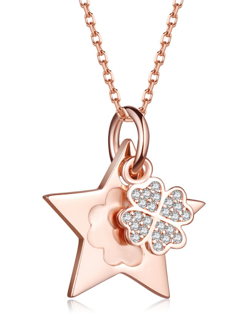 Infinite U Ciondolo Quadrifoglio In Argento 925 E Zirconi - Collana Donna Oro Rosa, Catena 41+4 Cm - 2