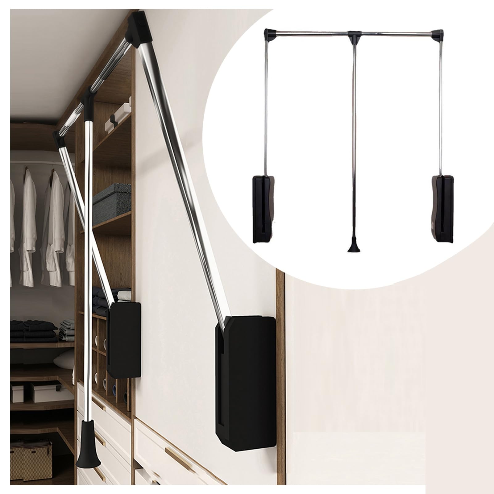 Tringle de penderie rétractable pour organiser les hauts de placards
