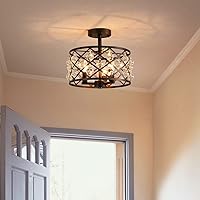 Vista 31 de AGV LIGHTING CL005BB K9 Crystal Semi Flush Mount Ceiling Light Fixture, Modern Design, E12 Base 3-Lights, D13 x H15, Chrome & Matte Black Finish
