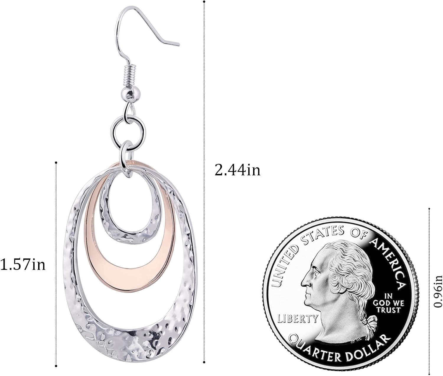 Boho Three Oval Drop Dangle Earrings Silver Earrings for Women Trendy Two Tone Bohemian Jewelry for Thanksgiving and Christmas Gifts - Image 3