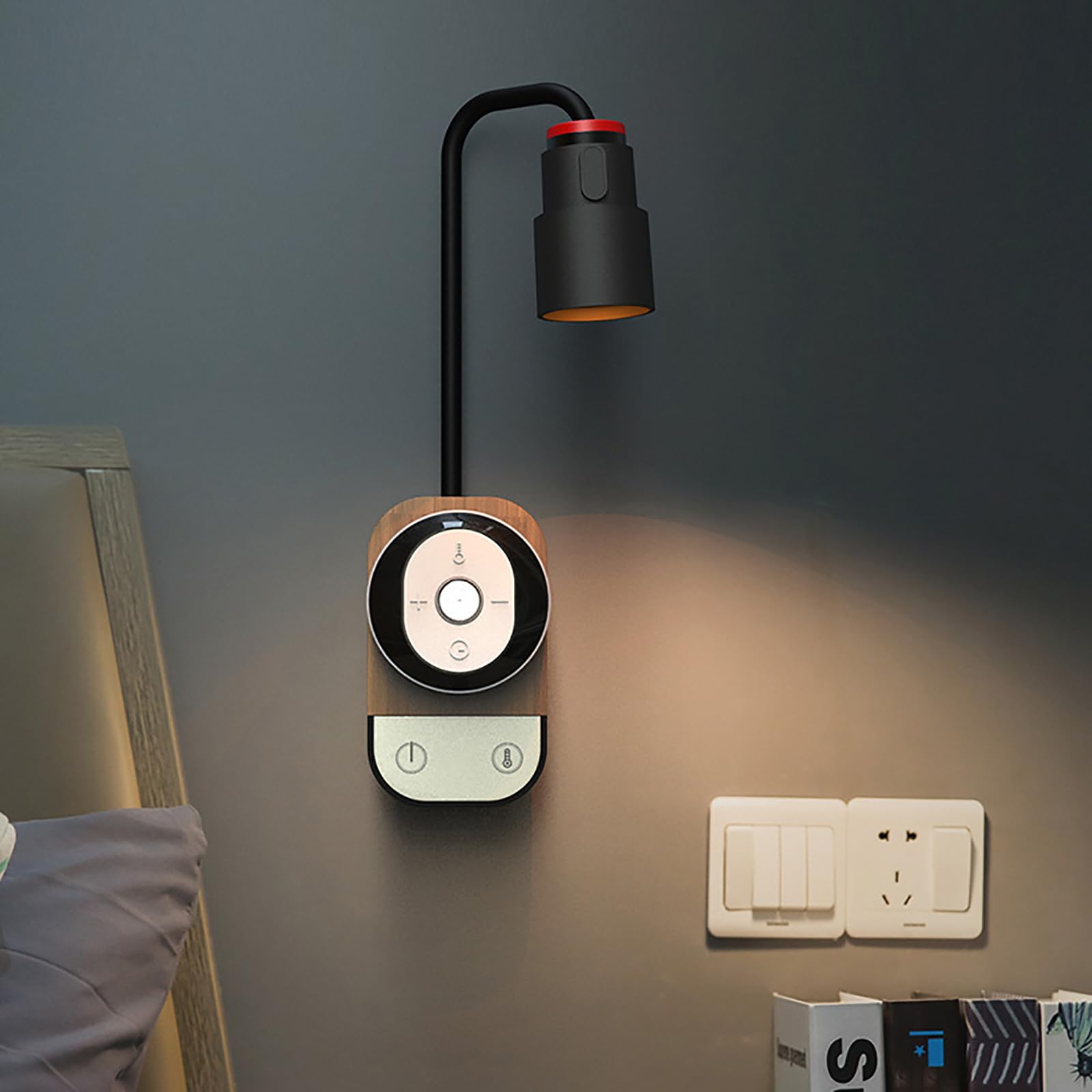Luce Lettura Flessibile A Collo di Cigno - Applique LED Ricaricabile USB con Touch Dimmer E Telecomando Magnetico, Parete con 5 Livelli di Luminosità (Black)