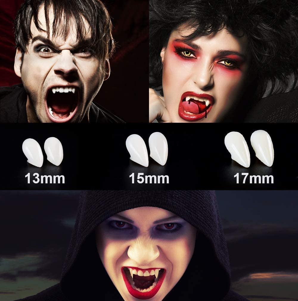Photo 1 of 5 pack  Vampire Teeth, Vampire Fangs Teeth Cosplay Party Props 3 Sizes(13mm15mm17mm)?Halloween Party Vampire fangs with Adhesive, Carnival, Masquerade Party, White fake vampire fake teeth Accessories Gift