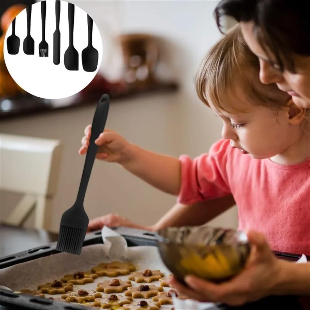 Set di spatole in silicone 6 pezzi antiaderenti resistenti al calore spatole tornitore per cottura cottura miscelazione utensili da forno (nero)