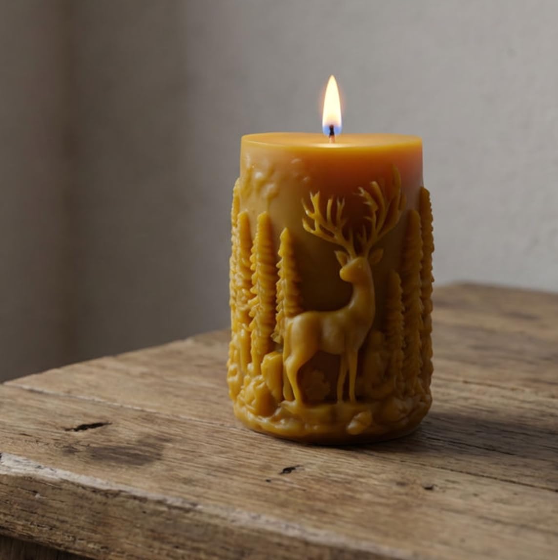 Juego de 3 velas de cera de abejas 100 % ciervo en el bosque velas ecológicas premium