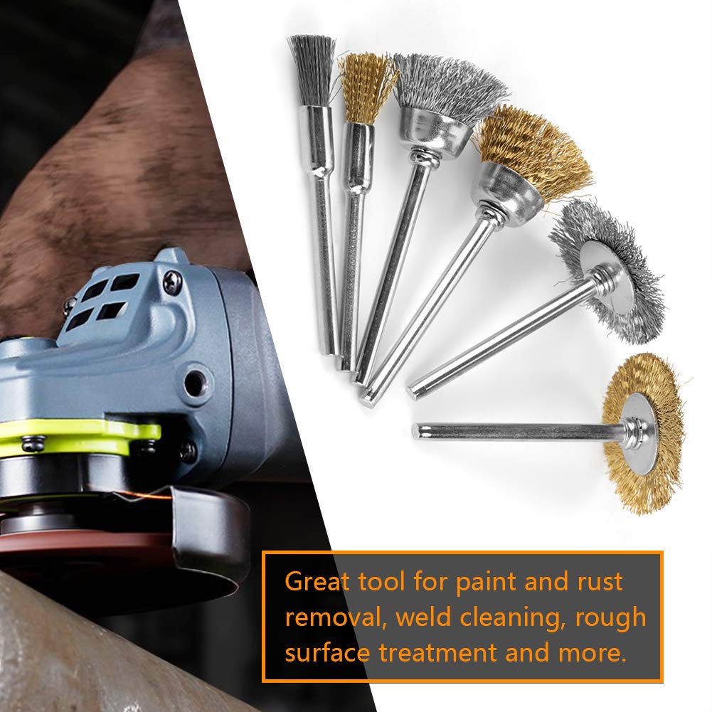 Stainless Steel Wire Brush Wheel, 36pcs Brass Wire Steel Wire Brush Set Pen Flat Cup Shaped Polishing Wheel Rotation Tools Kit for Die Grinder Rotation Tool Drill Brush Attachment