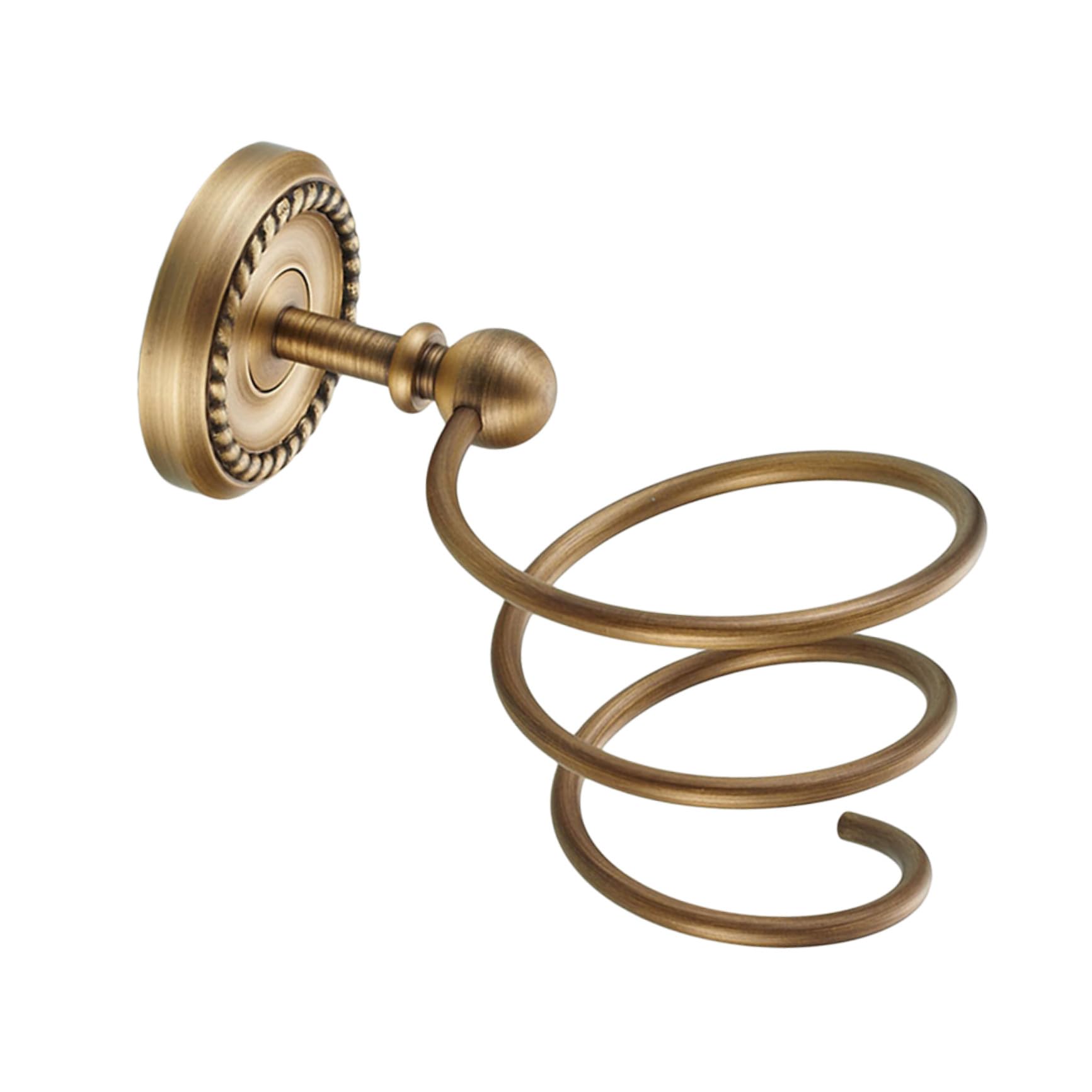 Porta Asciugacapelli da Muro in Ottone Stile Europeo Anticato | Base Rotonda, Spirale Decorativa, Finitura Oro, Adatto a Bagno e Camera da Letto