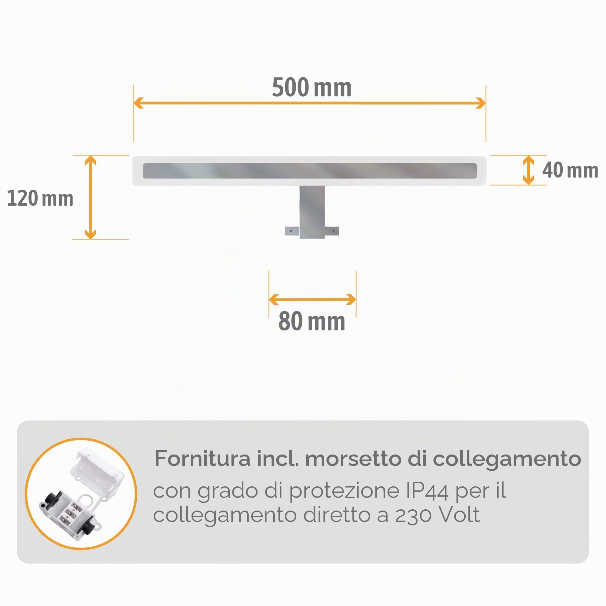 SSC-LUXon LINA - Lampada da specchio per bagno, 50 cm, luce bianca calda, 230 V, colore argento lucido, 3 in 1