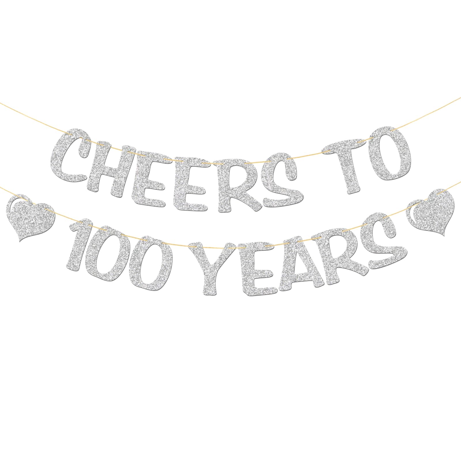Cheers to 100 Years Banner - 100th Anniversary Party Garland Supplies - Happy 100th Birthday Party Decorations Glitter Silver