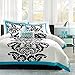 Mizone Florentine 3 Piece Comforter Set, Teal, Twin/Twin X-Large