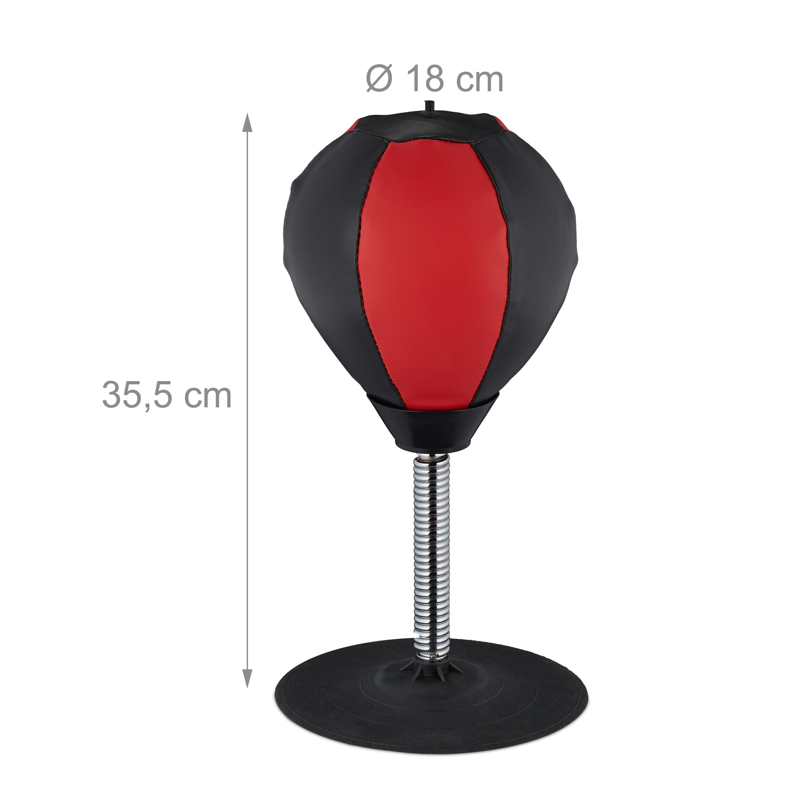 Relaxdays Punching Ball da Tavolo, Punchingball da Scrivania per L'Ufficio, Contro Lo Stress, Pungiball, Nero Rosso