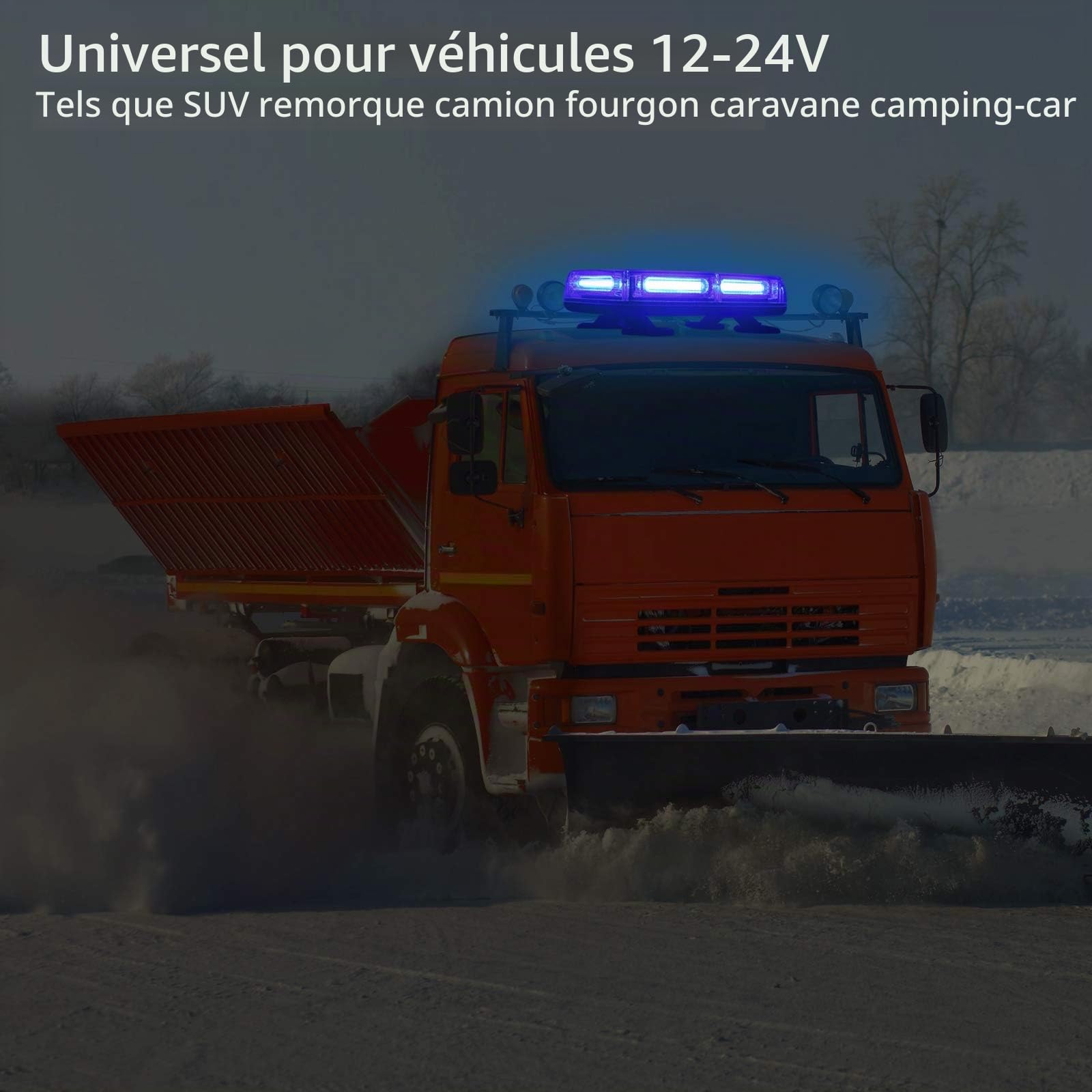 PROZOR 6-COB LED D'urgence avec 4 Forte Barre Magnétique Lumière d'éclairage d'urgence 7 modes 60W Lumière Avertissement Stroboscopique Feux Balise pour camion voiture 12 / 24V - lumière Bleu