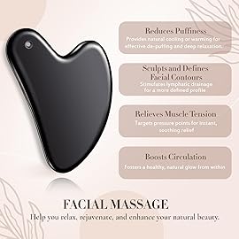 Nuanchu Stainless Steel Gua Sha Facial Tools Metal Guasha Tool for Face Body Jawline Shaper, Double Chin Reducer, Puffiness Reducing, Lymphatic Drainage Massager Skin Care Gift with Pouch(Black)