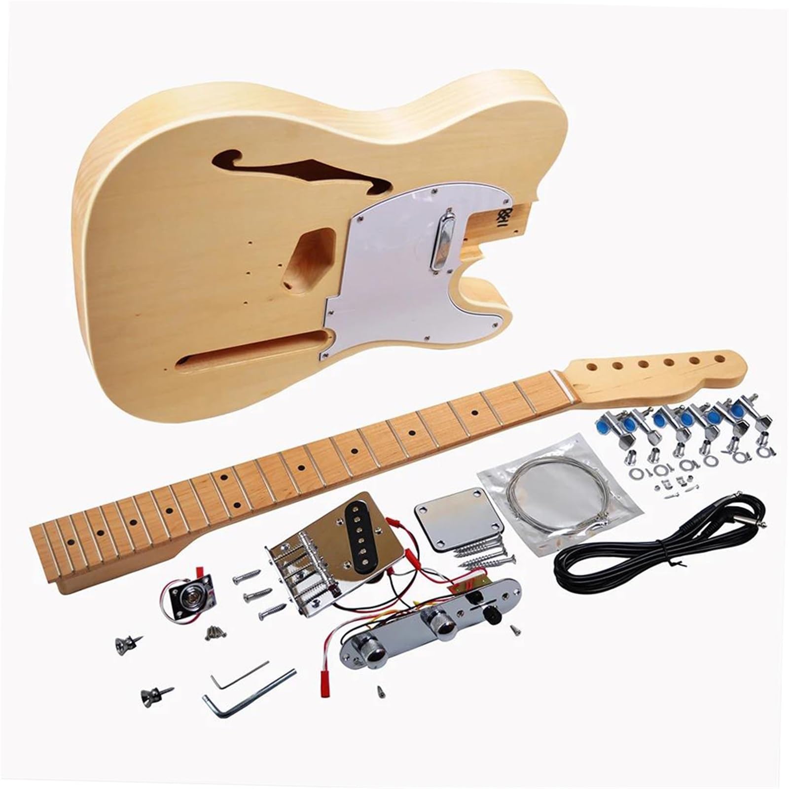 Unfinished Guitar Body Electric Guitar Kit With Semi Hollow Basswood Body Maple Neck And Fingerboard 22 Frets