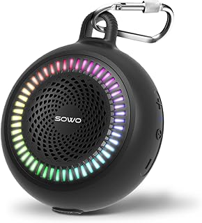 Portable Bluetooth Speaker Wireless - Small Shower Speaker Waterproof with Clip - Powerful Bass and Louder Volume - Colorful Lights and Lightweight with TWS Pairing - Black