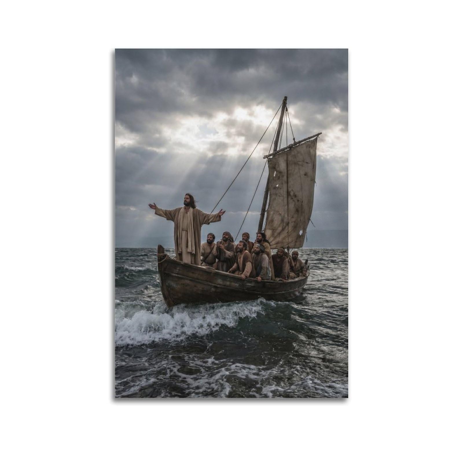 OKNGB Classical Religious Poster Jesus Calming The Storm Decorative Painting Canvas Art Picture 24x36inch(60x90cm)