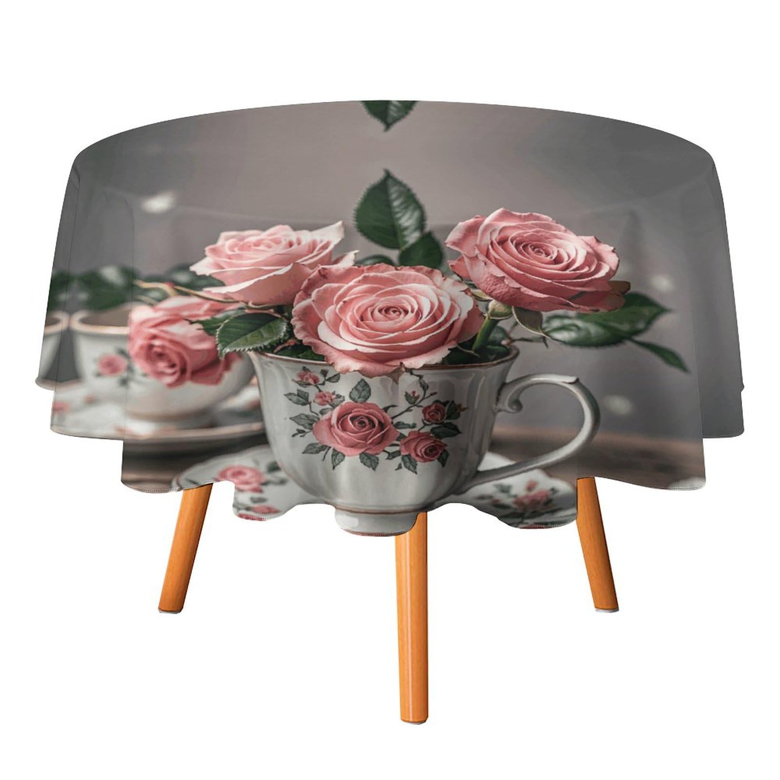 Nappe ronde imprimé roses shabby chic pour sublimer vos repas de fête en plein air et au patio