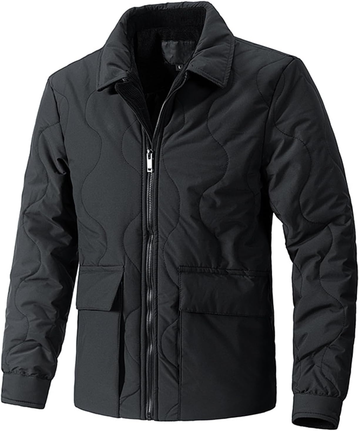 Men's Quilted Down Jacket Business Causal Puffer Jacket Lightweight Warm Winter Coats Pocket Long Sleeve Winter Top