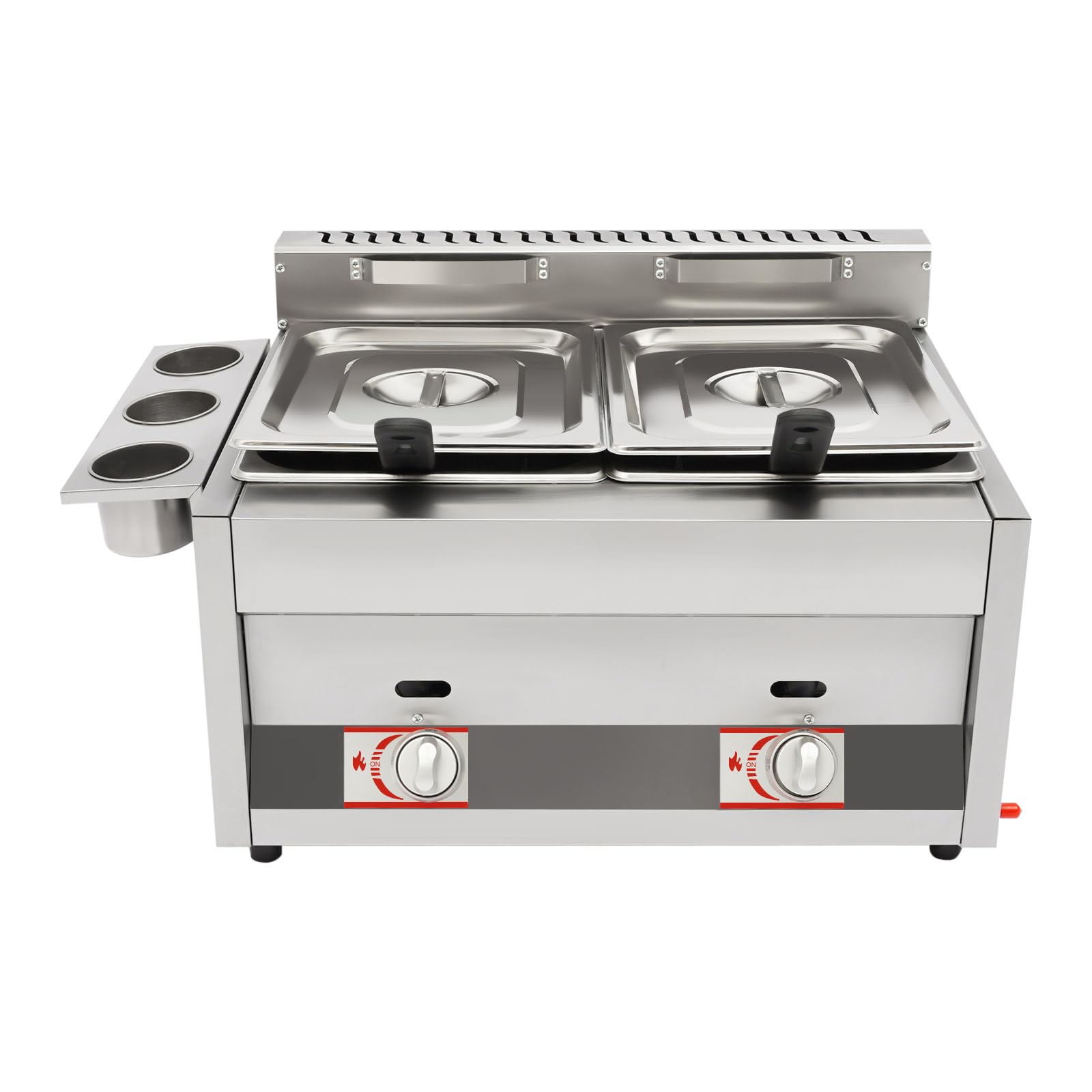 Friggitrice a gas commerciale, 2 x 6 l, doppio serbatoio, friggitrice da tavolo con regolazione indipendente della temperatura 50-380 °C, cestini e coperchio, a risparmio energetico, antiscivolo, per