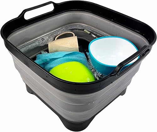 Miniatura 6 de SAMMART Sartén plegable de 10 L (2.64 galones) con tapón de drenaje, lavabo plegable, tina portátil para lavar platos, bandeja de almacenamiento de