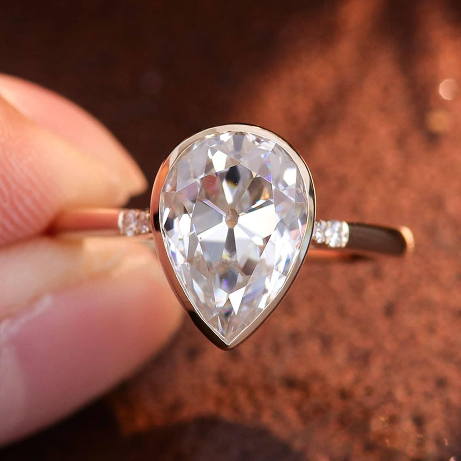 Pierścionki zaręczynowe aureola obrączka ślubna żółte złoto kobiety 9K moissanit z łezką Moissanite rozmiar H 1/2 moda dla cioci biżuteria rocznicowa