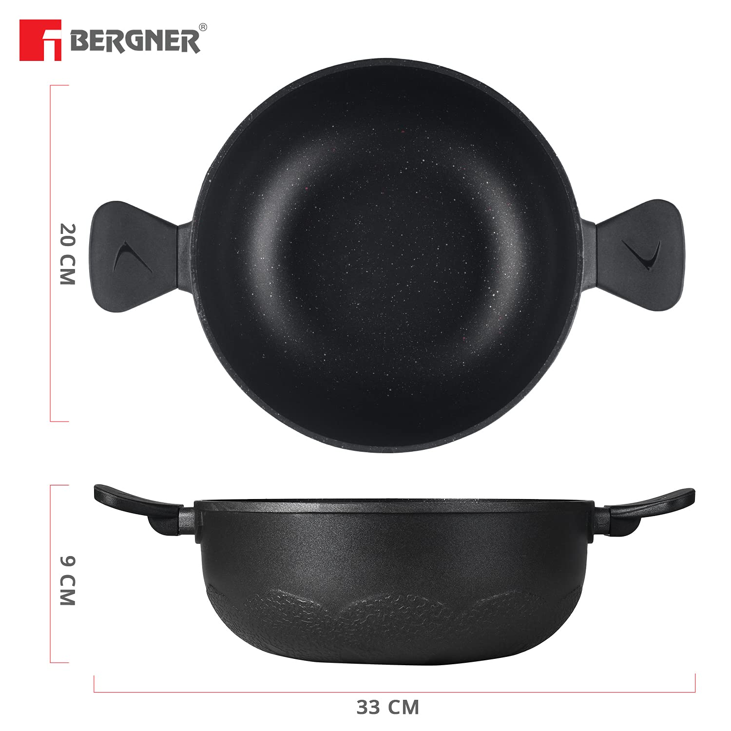 BERGNER Senator Diecast Aluminium Non-Stick Kadai with Glass Lid (Black, Diameter- 24cm, 4 L) 4