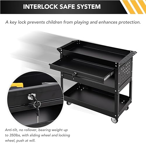 Miniatura 6 de SUN & SUMMER Caja de herramientas con ruedas, caja de herramientas rodante de 3 niveles con ruedas de capacidad de 330 libras, carrito de servicio