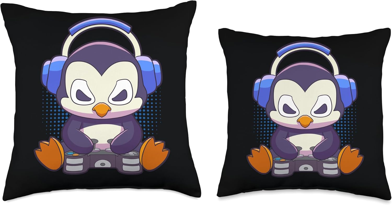Video Game Lover Gift Room Decor for Boys Penguin Lover Gift Throw Pillow
