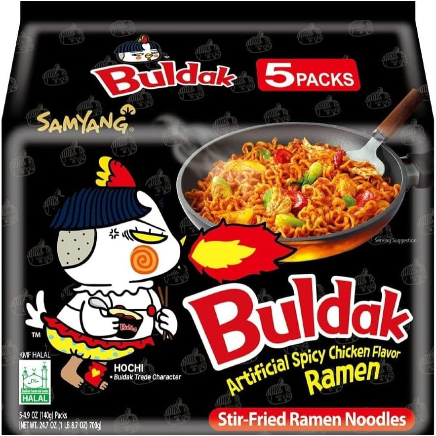 Samyang Black Dried Hot Chicken Noodle Buldak Ramen Bag Noodles, 140g (Pack of 5)