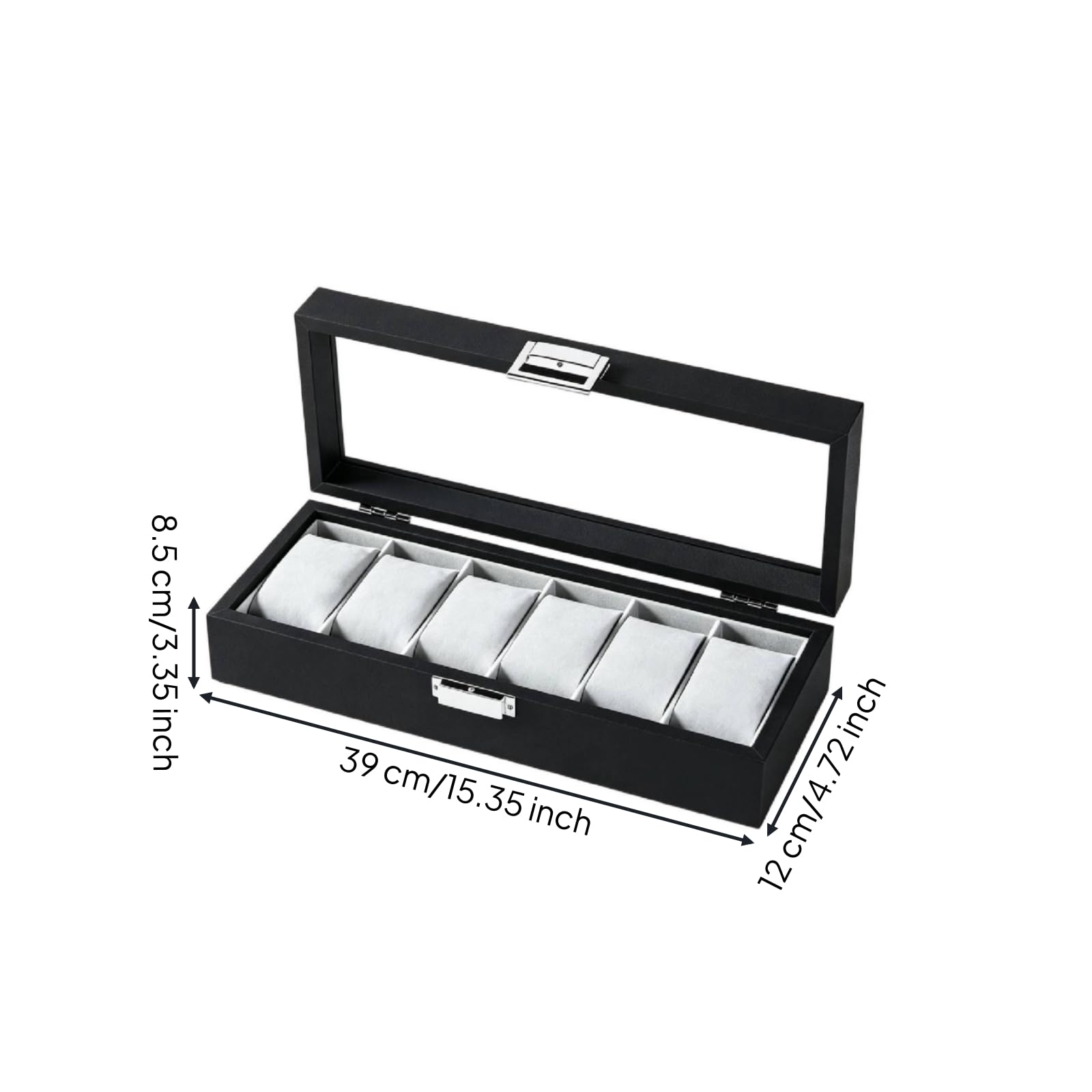 Boîte à Montres Cvercle En Verre Vitré à Montres Cvercle En Verre Transparent Organisateur pr Hommes, Bureau, 6 Emplacements