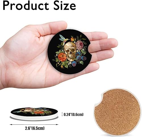 Miniatura 7 de Posavasos absorbentes de acuarela con diseño de calavera y colibrí, portavasos para bebidas con base de corcho con muesca para el dedo para un fácil