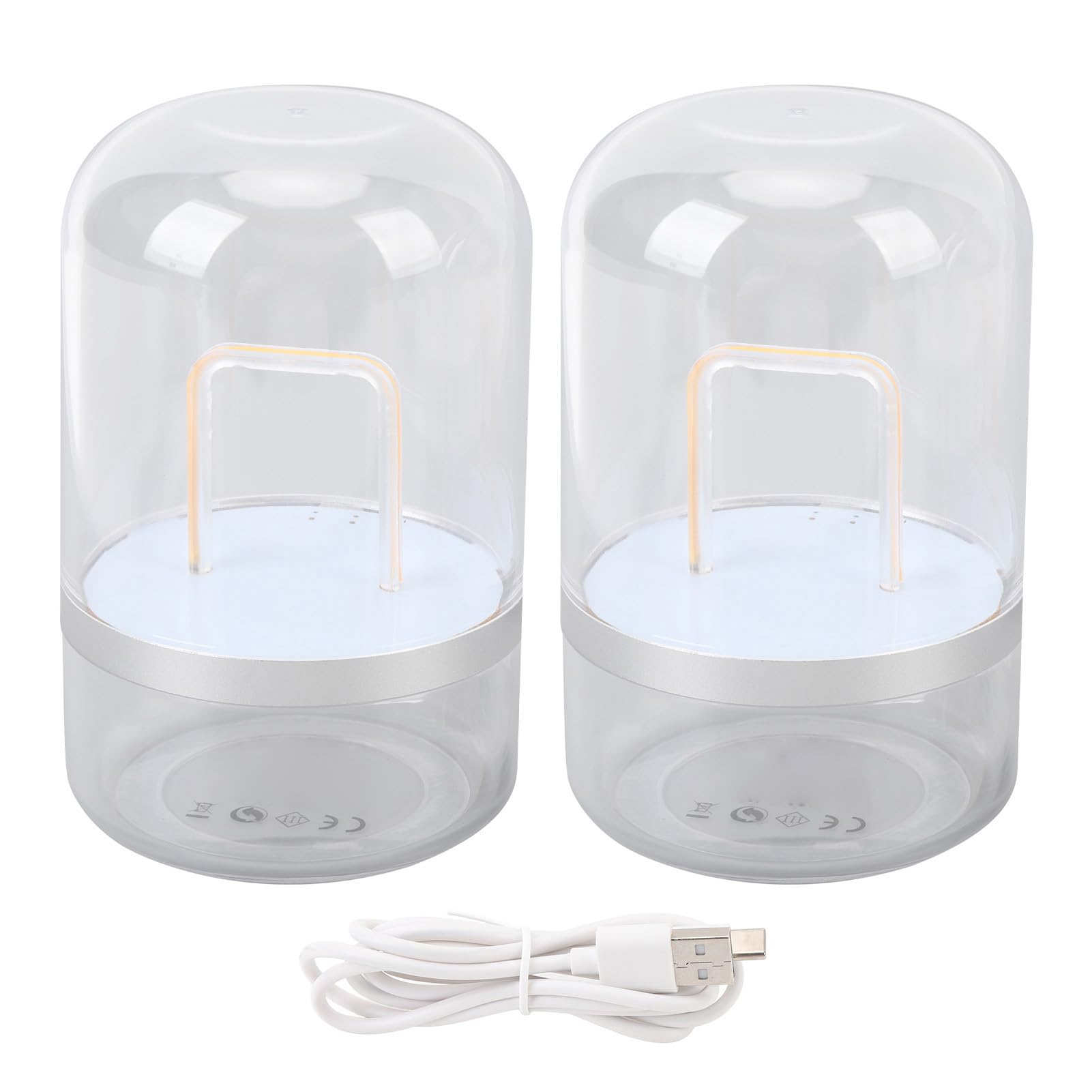 Langstrecken-Nachtlicht, Elegante Touch-Lampe, Fernerkundung für Paare, Heimdekoration, Transparent, Silberfarben, 2 Stück