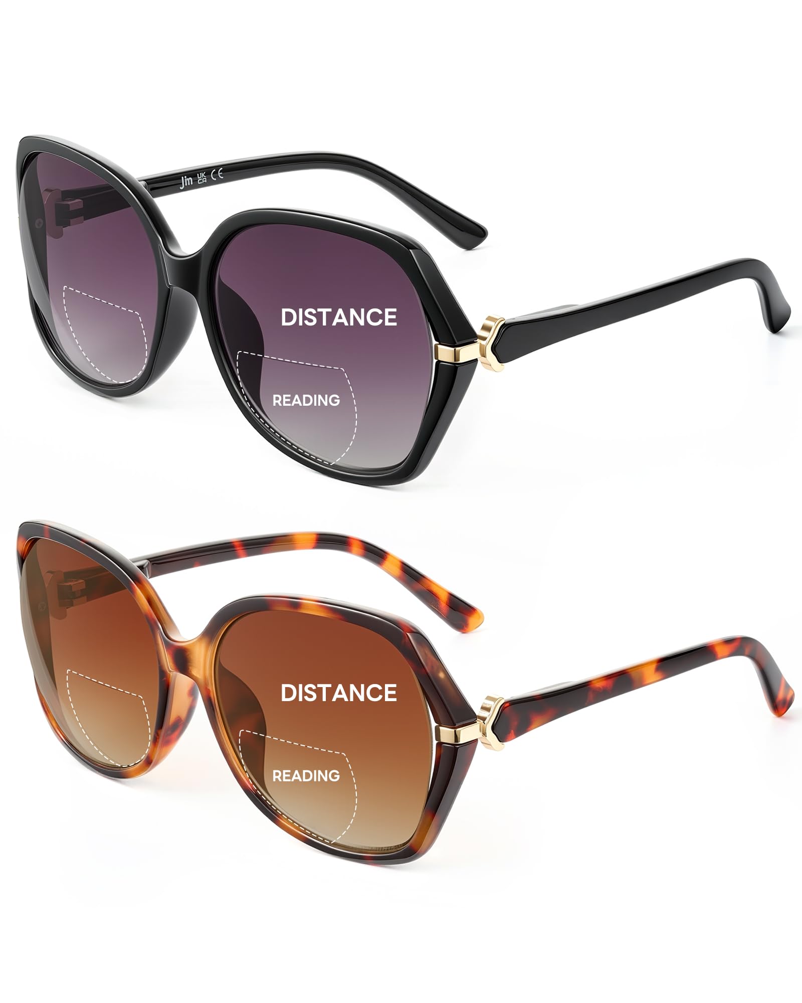 JM Bifocal Reading Sunglasses for Women, Fashion Oversized Sun Readers UV400 Protection Spring Hinges - 1