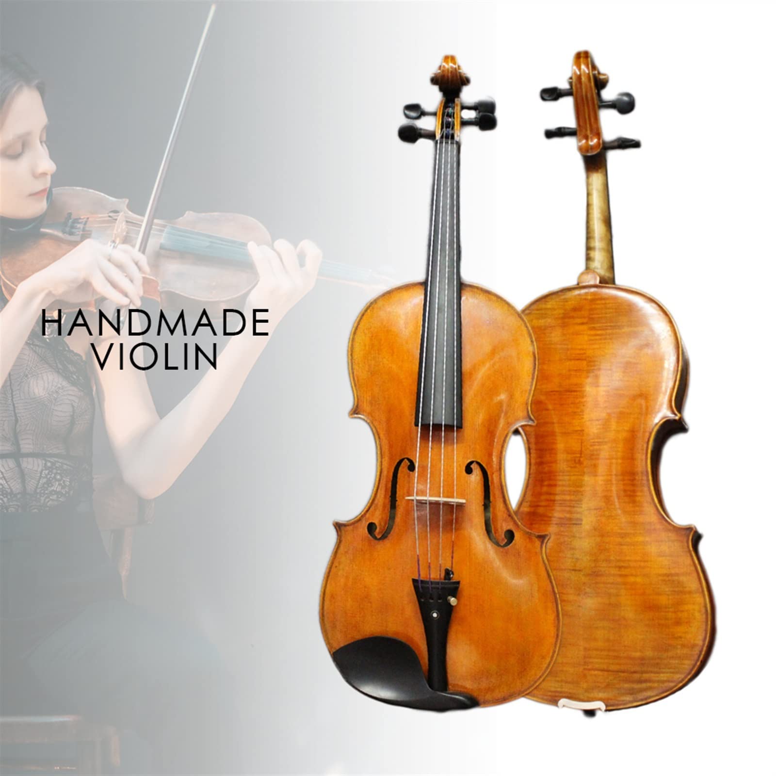 Strumento Musicale per Violino 4/4 Fatto A Mano Set di Custodie per Arco IPE in Acero Fiammato con Retro in Ebano Violini per Studenti
