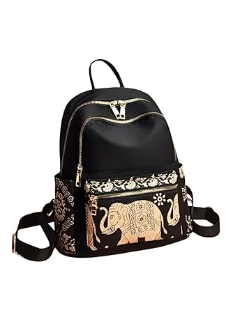 JAISOM PU Leather Stylish Casual Elephant Printed Backpack Daypack for Teen Girls | Women’s Mini Anti‑Theft Water‑Resistant Shoulder Bag | Lightweight 15L College Travel Casual Outings Backpack