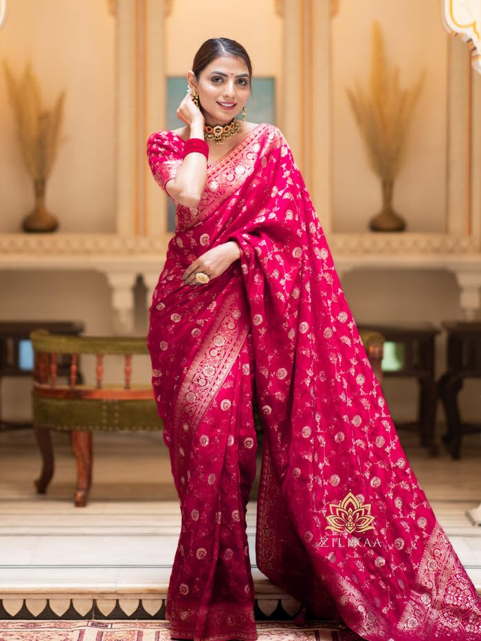 Image of C J Enterprise Women's Pure Kanjivaram Soft Silk Saree Banarasi Style Sarees For Wedding With Blouse Piece (Pari-165)
