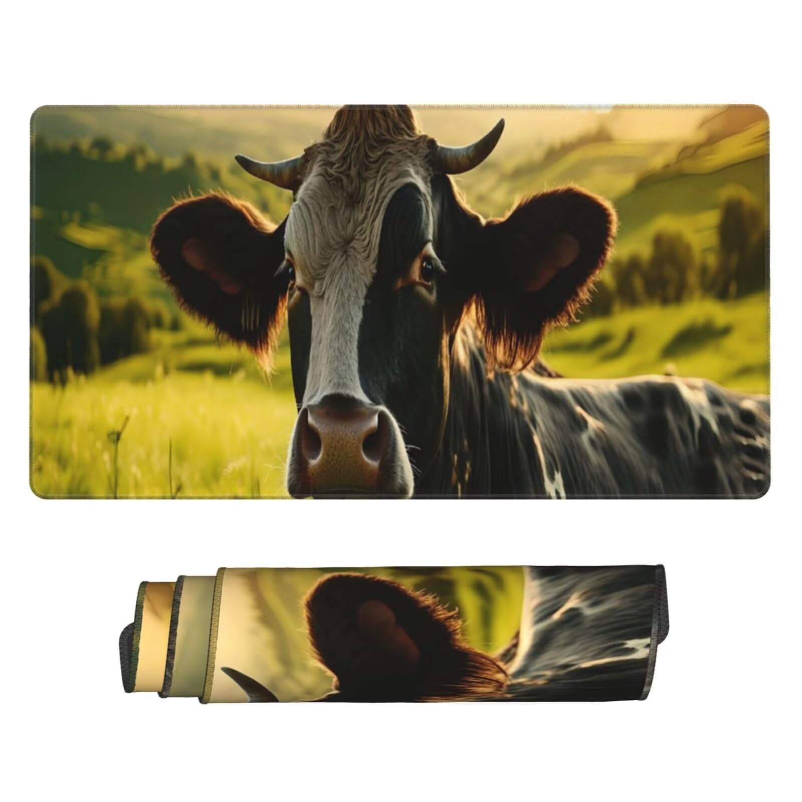 Gamingowa podkładka pod mysz XXL 1200 x 600 mm, podkładka pod mysz ze zwierzęciem, wół, duża, 120 x 60 cm, rozszerzona podkładka na biurko, akcesoria gamingowe z przyszytymi krawędziami dla poprawy