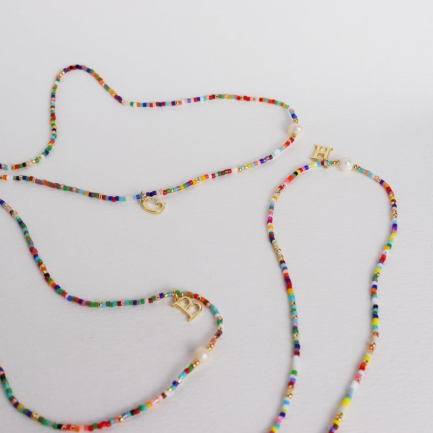 Colorful Pearl Beaded Initial Choker Necklaces for Women, Boho Handmade Personalized Seed Beads Letter Name Necklace Beach Surfer Bohemian Jewelry Gift - Image 3
