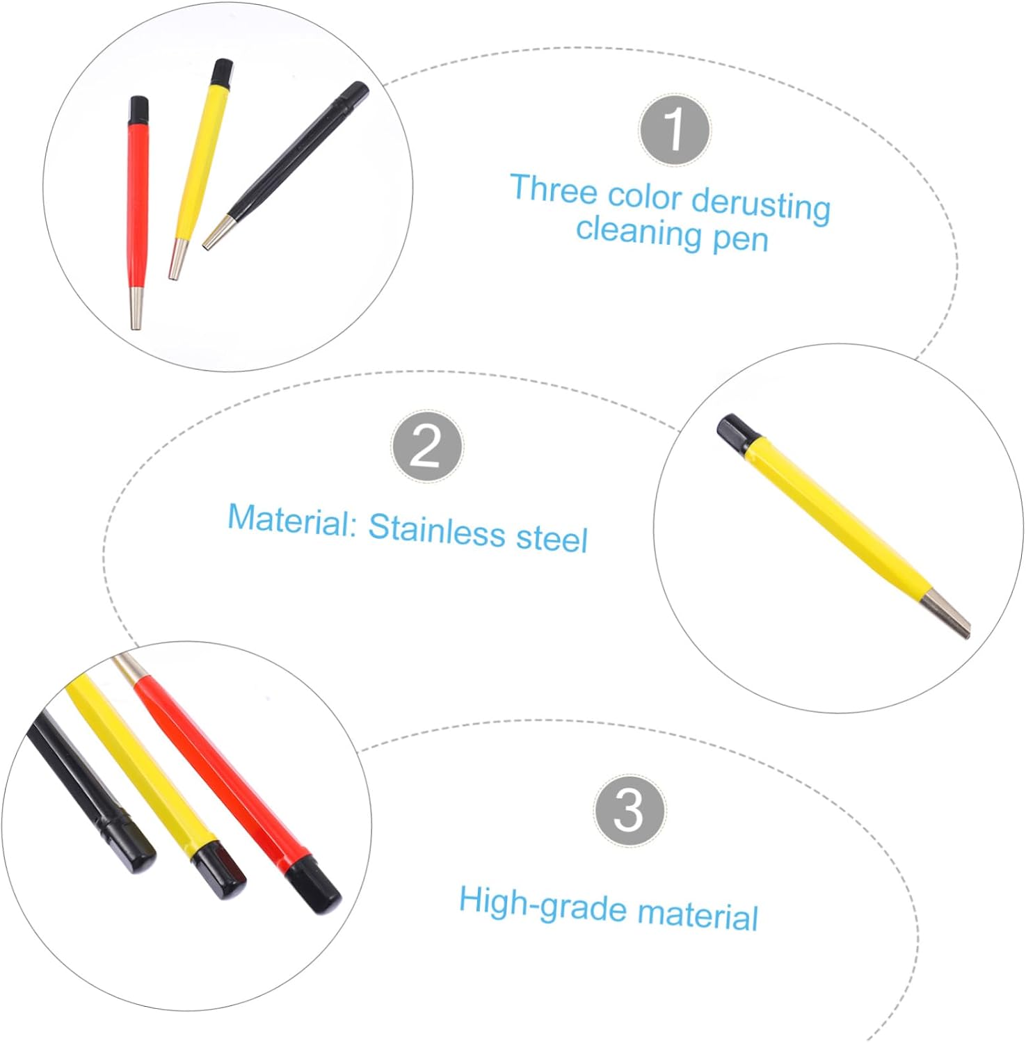 FRCOLOR Professional Derusting Cleaning Pen Set 3-Piece Rust Removal Tool for Watch Repair Glass Fiber Brush Quick Rust Removal Accessories Random Color