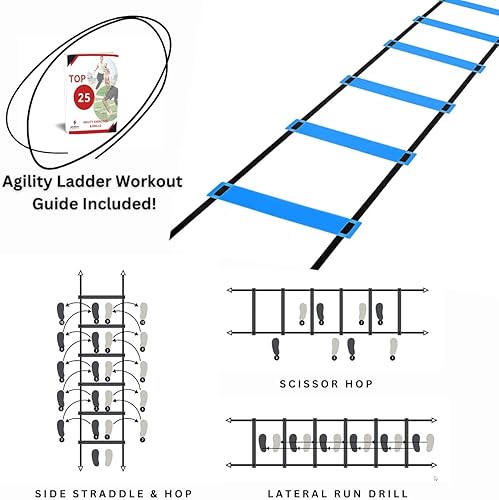 Miniatura 5 de DELUXE EDITION - Juego de escalera de agilidad de entrenamiento  Escalera de agilidad de 13 peldaños y 21 pies con 13 conos de disco, bolsa de