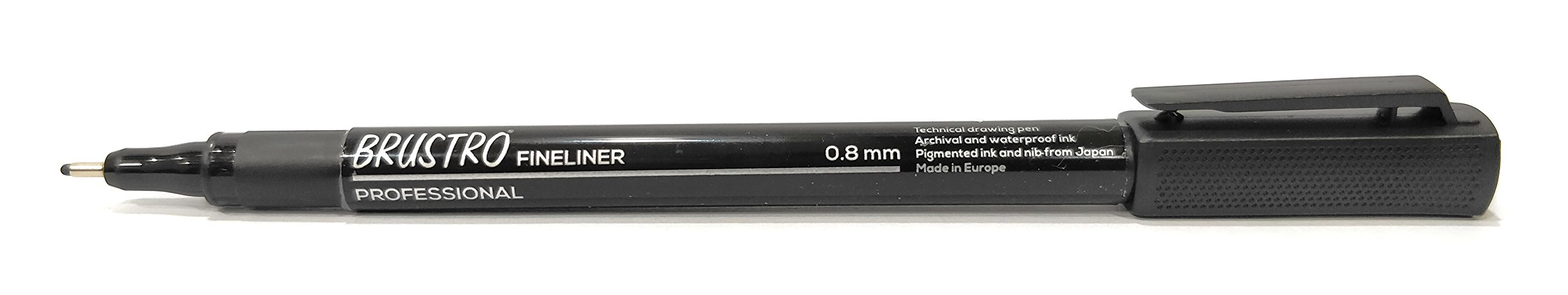 BRUSTRO Caja de 10 rotuladores profesionales a base de pigmentos (tamaños de punta de 0,8 mm, tinta negra y resistente a los rayos UV) con agarre cómodo, ideal para mandala, bocetos, escritura,