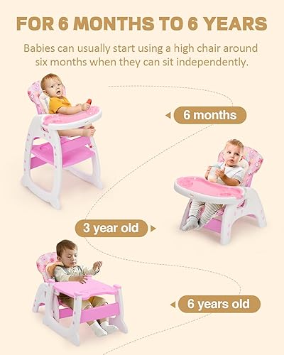 Miniatura 6 de Sillas altas 3 en 1 sillas altas para bebés y niños pequeños demolición en una mesasilla con bandeja doble desmontable ajuste de 3 posiciones arnés
