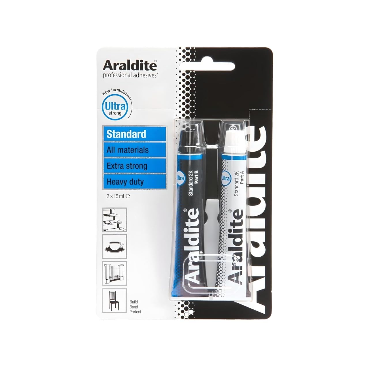 HOCHSTE® Araldite Standard Epoxy Adhesive Glue, Perfect for Household Repairs, DIY Projects, Interior and Exterior Use, Long-Lasting Durability, Ideal for Metal, Wood, Glass, Ceramic, 2x 15ml
