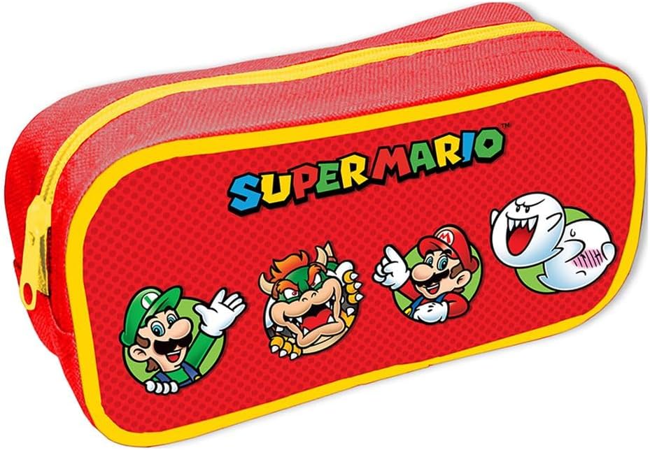 Nintendo Super Mario Pencil Case (Core Character Circles Design) Zip Up Rectangle Pencil Case - Official Merchandise,Red,21cm x 10cm x 10cm