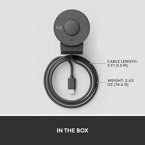 Miniatura 9 de Logitech Brio 300 Micrófono reductor de ruido de grafito y alta resolución 1080P, corrección automática de luz, cámara web de conectividad USB-C con