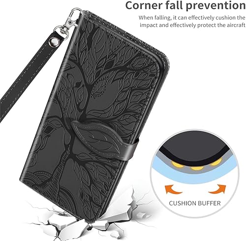 Miniatura 7 de Funda para Samsung Galaxy A24 4G, Samsung A25 5G, piel sintética de alta calidad con diseño de árbol en relieve, función atril, ranuras para