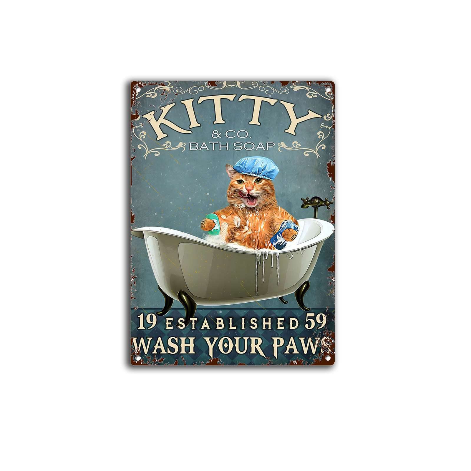 Poster In Metallo Wash Your Paw Con Gatto Nero – Decorazione