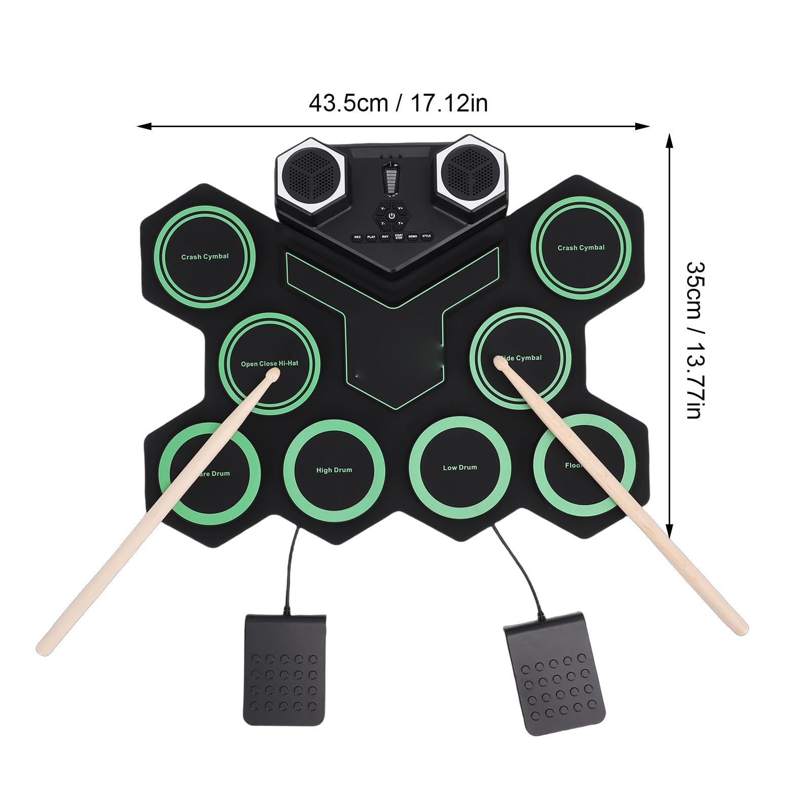 Bluetooth-E-Drum-Pad, Roll-Up-Drum-Set mit Demo-Song, Rhythmussteuerung, LED-Leuchten, Integrierte Dual-Lautsprecher, Ideal für Anfänger und Professionelle Schlagzeuger