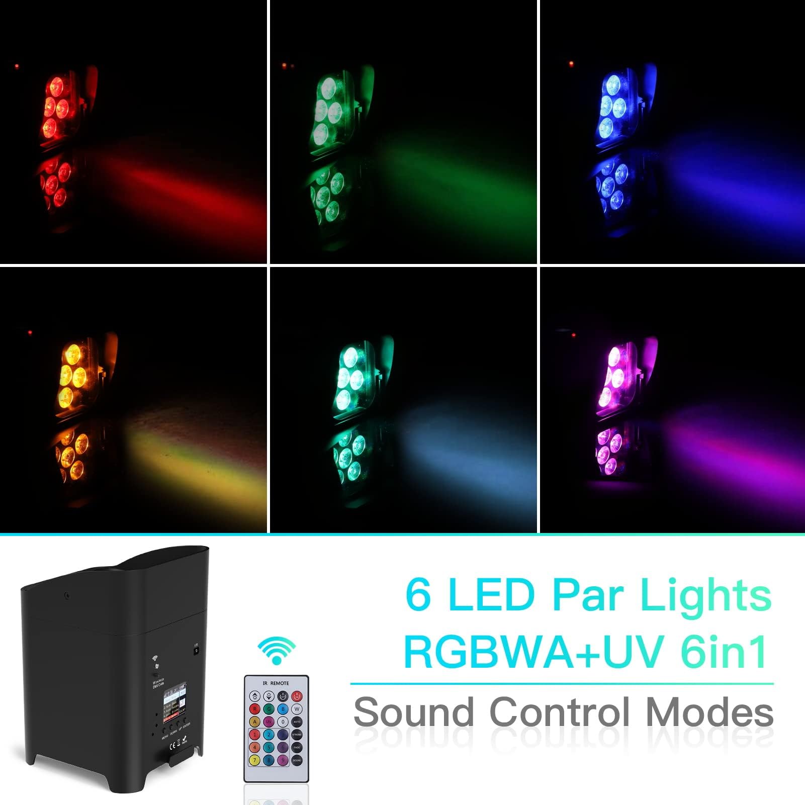 108W Akku LED Par Scheinwerfer, 8800 mAh Wiederaufladbar RGBWA+UV Bühnenlicht Strahler Uplight mit Fernbedienung/DMX/APP (iOS und Android) für DJ Party Bar Weihnachten Hochzeit